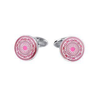 Fashion Elegant Pink Enamel Pattern Cufflinks Silver - One Size