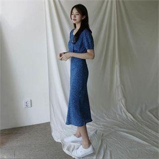 Flare-hem Dotted Long Skirt
