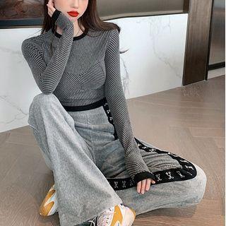 Long-sleeve Crop Top / High-waist Wide-leg Pants