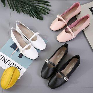 Square-toe Buckled Strap Flats