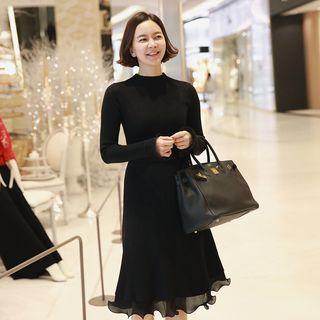 Frilled A-line Knit Dress With Sash