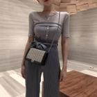 Slim-fit Short-sleeve Top / High-waist Wide-leg Pants