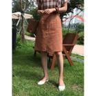 Pocket-side Linen A-line Skirt