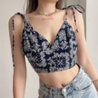Floral Print Cropped Camisole Top Blue - One Size