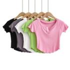 Short Sleeve Ruffled-trim Plain Crop Top