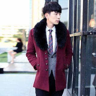 Faux Fur Collar Single-breasted Coat