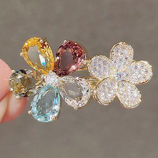 Flower Faux Crystal Rhinestone Hair Clip Ly703 - Red & Yellow - One Size