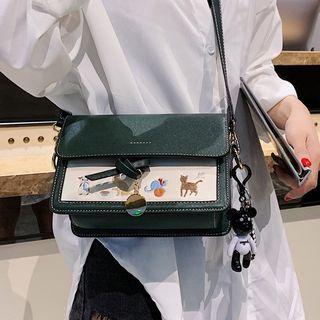 Cat Embroidered Faux Leather Crossbody Bag
