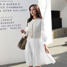 Long-sleeve Midi A-line Dress / Plaid Vest / Set