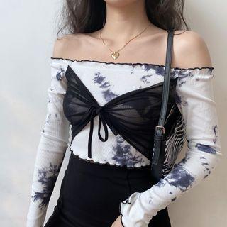 Tie-dye Off-shoulder Long-sleeve T-shirt