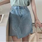 High-waist Frayed Loose Fit A-line Asymmetric Skirt