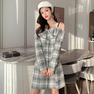 Cold-shoulder Plaid Ruffled A-line Dress