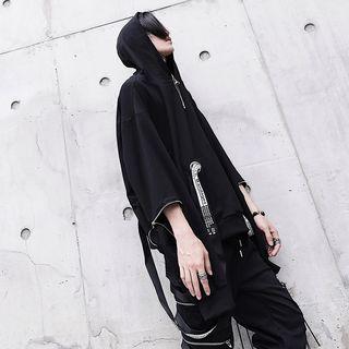 Lettering Strap Zipped Sleeve Hoodie