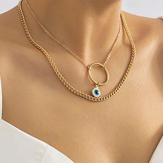 Set Of 2: Eye Pendant Alloy Necklace + Alloy Necklace Gold - One Size
