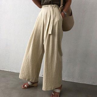 Linen Blend Culottes With Sash