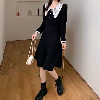 Long-sleeve Lace Collar Knit A-line Dress