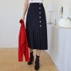 Pleats Button-through Midi Skirt