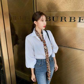 Bishop-sleeve Blouse With Leopard Scarf