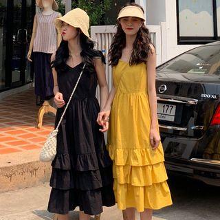 V-neck Sleeveless Midi Tiered Dress
