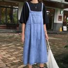 Washed A-line Denim Pinafore Dress Denim Blue - One Size
