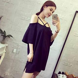 Cutaway-shoulder Shift Dress
