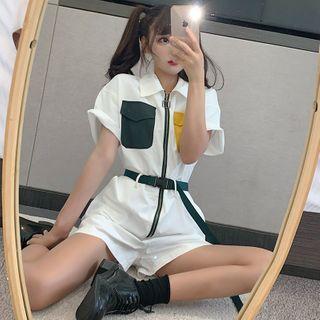 Short-sleeve Zip-up Playsuit