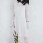 Ruffle Trim Lace Dress White - One Size
