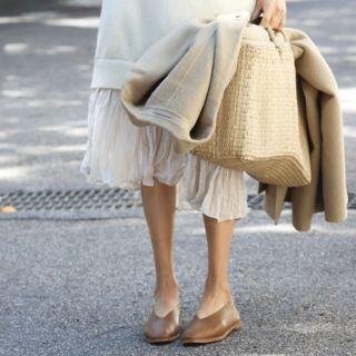 Round-neck Pleated-hem Knit Dress Ivory - One Size