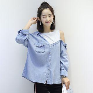 Mock Two-piece Chambray Shirt