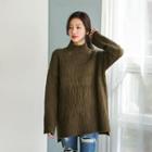 Mock-neck Cable Wool Blend Sweater