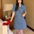Short-sleeve Zip-up A-line Denim Dress