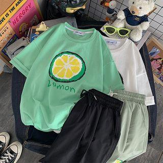 Fruit Print Short-sleeve Oversize Tee / Drawstring Sweatshorts (various Design)