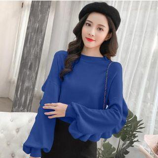 Puff-sleeve Ruffle Trim Sweater