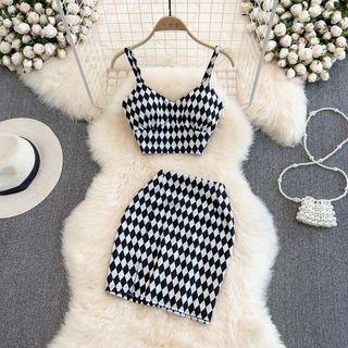 Set: Argyle Crop Camisole + High Waist Pencil Mini Skirt