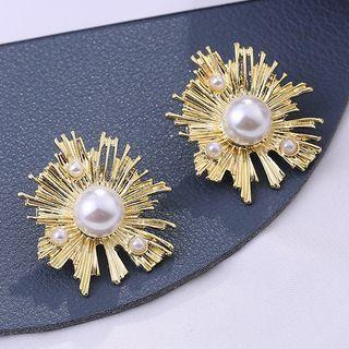 925 Sterling Silver Faux Pearl Fireworks Stud Earring 1 Pair - Gold - One Size
