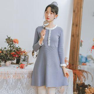 Ruffled Trim Long-sleeve Knit Dress