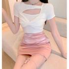 Short-sleeve Knotted Cutout T-shirt / Pencil Skirt