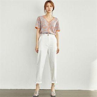 Short-sleeve Paisley Printed Cardigan
