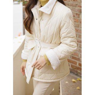 Belted Fleece-lined Quilted Jacket