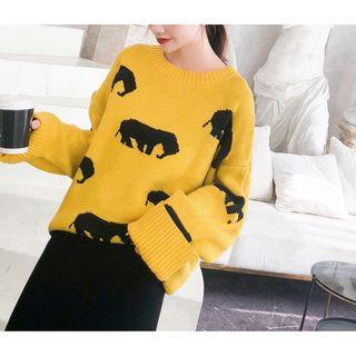 Set: Animal Pattern Sweater + Midi A-line Skirt