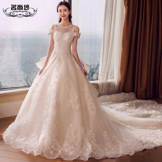 Cold Shoulder Embellished Trained Wedding Ball Gown