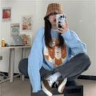 Round Neck Color-block Sweater Light Blue - One Size