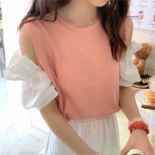 Ruffled Cold-shoulder Short-sleeve T-shirt
