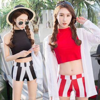 Color Block Tankini/lettering Hooded Light Jacket