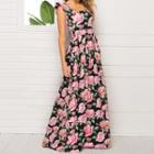 Sleeveless Floral Print Frill Trim Maxi A-line Skirt