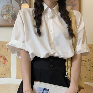 Short-sleeve Polo Collar Plain Shirt