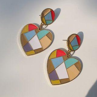 Alloy Color Panel Heart Dangle Earring