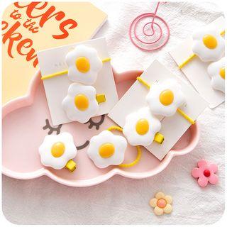 Resin Egg Hair Clip / Hair Tie Hair Clip & Hair Tie - White & Yellow - One Size