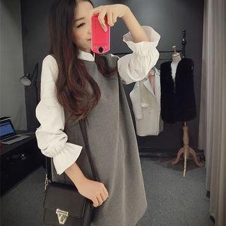 Mock Two-piece Ruffled Color-block Dress