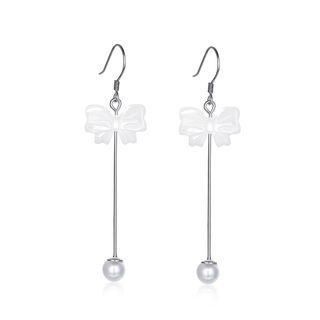 Sterling Silver Elegant Fashion Butterfly Tassel Earrings With Pearls And Shells Silver - One Size